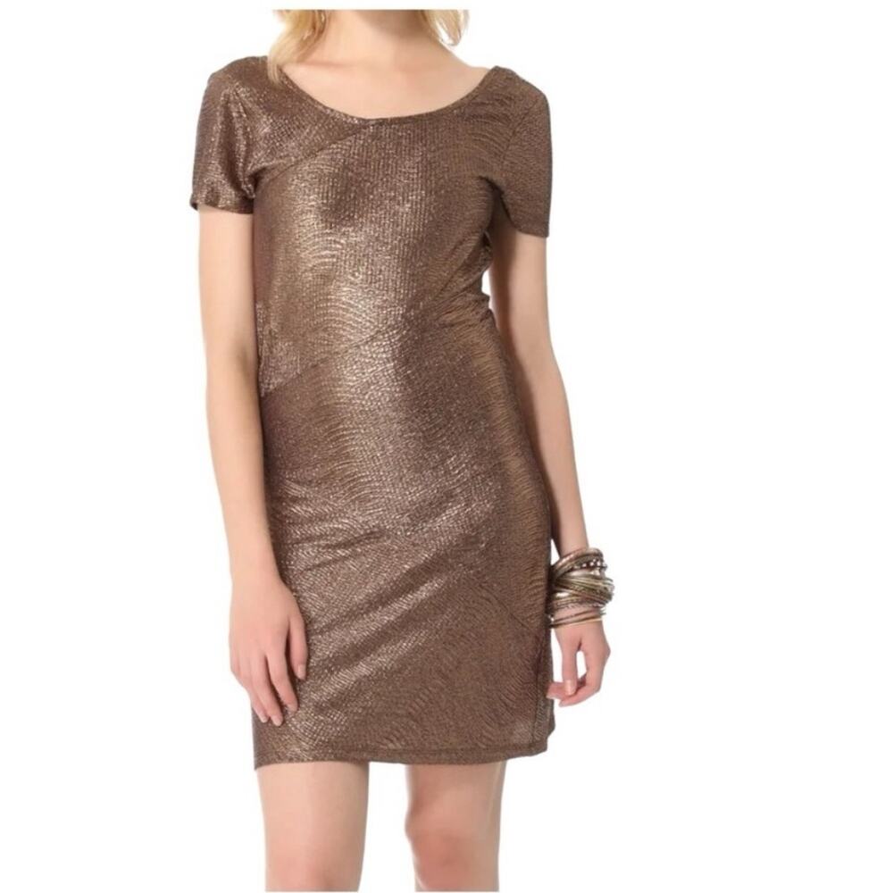 Free People Brown Gold Moonage Daydream bronze Short Sleeve Dress Size Small